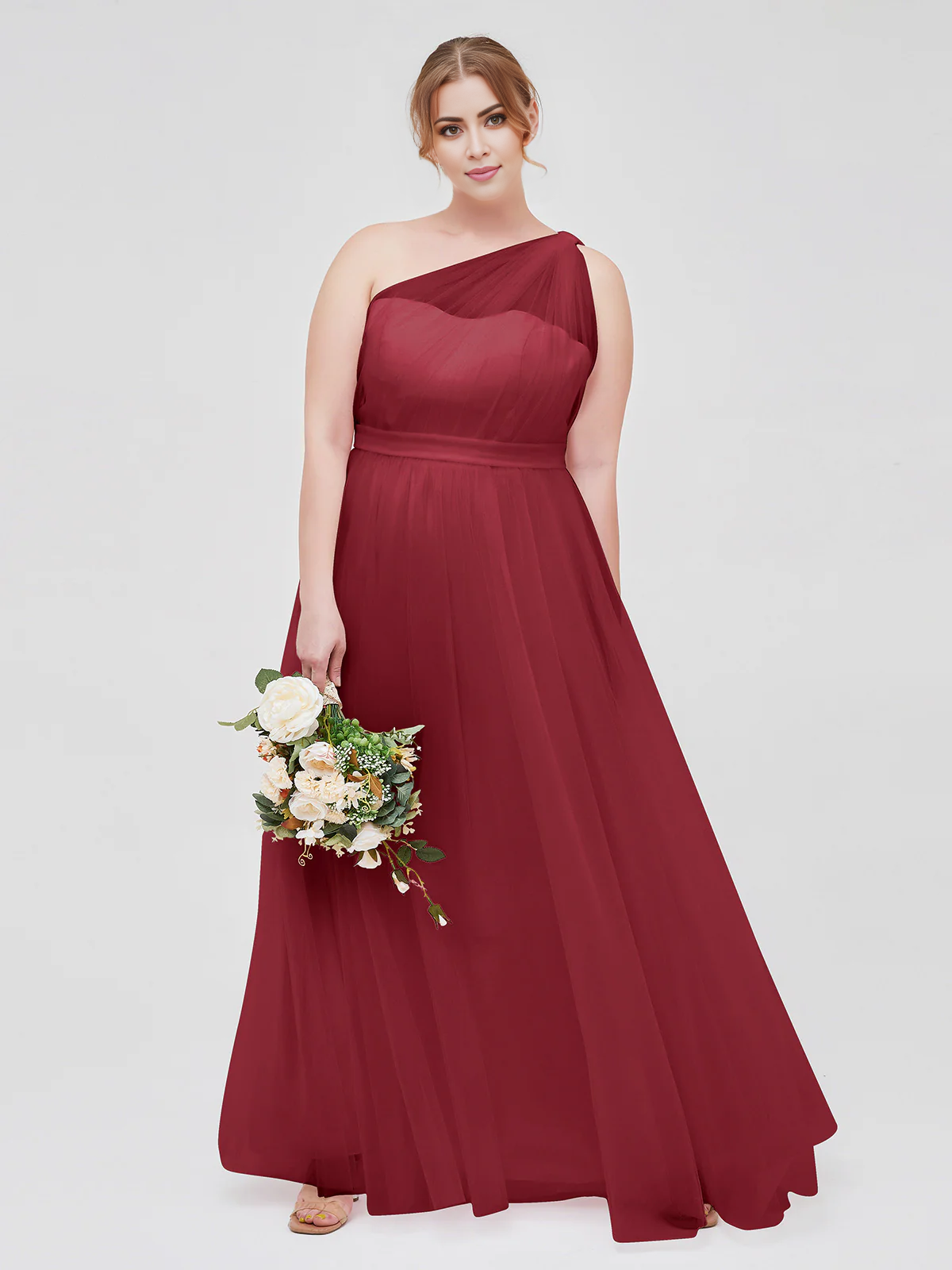 Vestido de dama de honor para boda con un solo hombro de malla