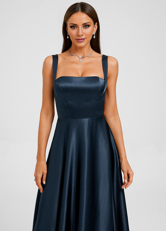 Vestido de fiesta recto de satén con lazo en forma de A y largo hasta el suelo