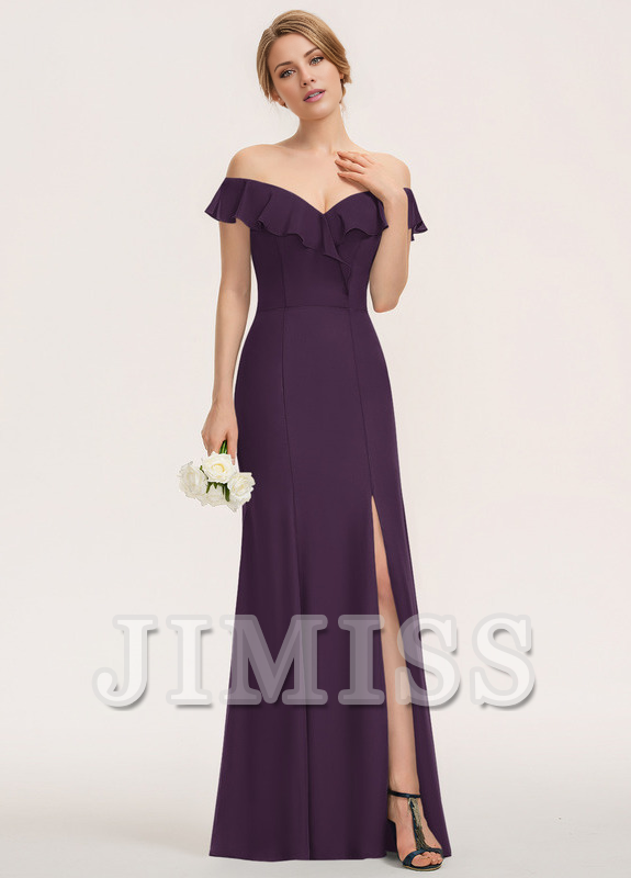 Vestido de dama de honor de gasa hasta el suelo, ajustado, con volantes escalonados y sin tirantes con columnas