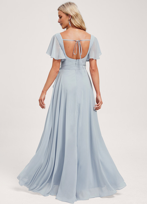 A-line square asymmetric chiffon bridesmaid dress