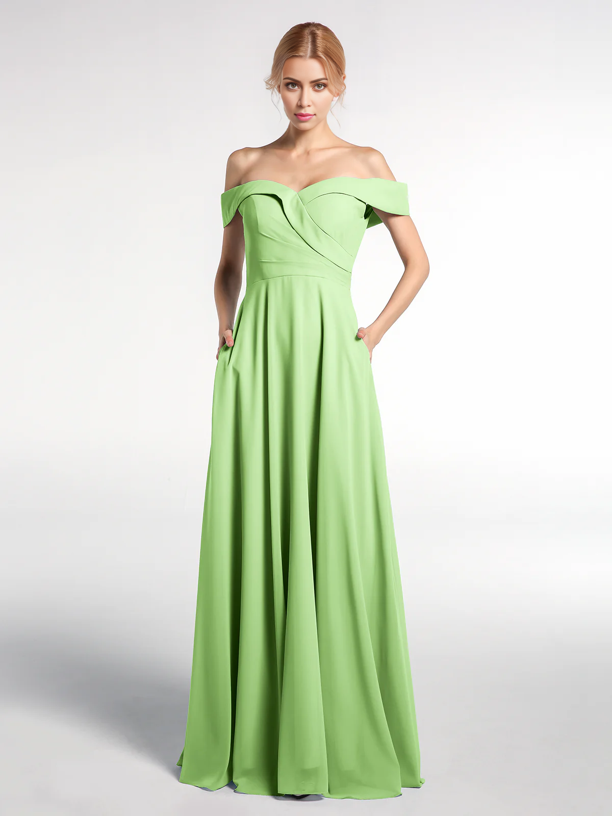 Vestido de falda redonda con bolsillos y hombros descubiertos