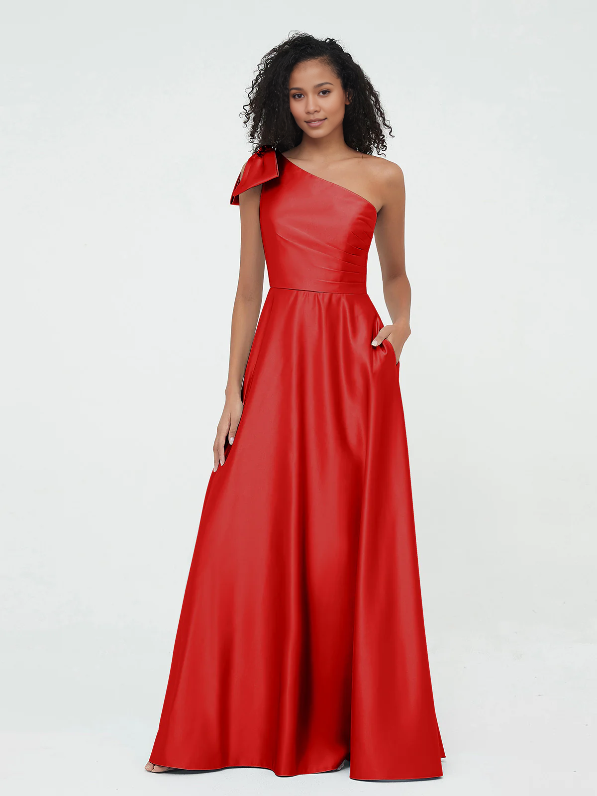 Sky Blue Satin A-Line Floor-Length One Shoulder Bridesmaid Dress