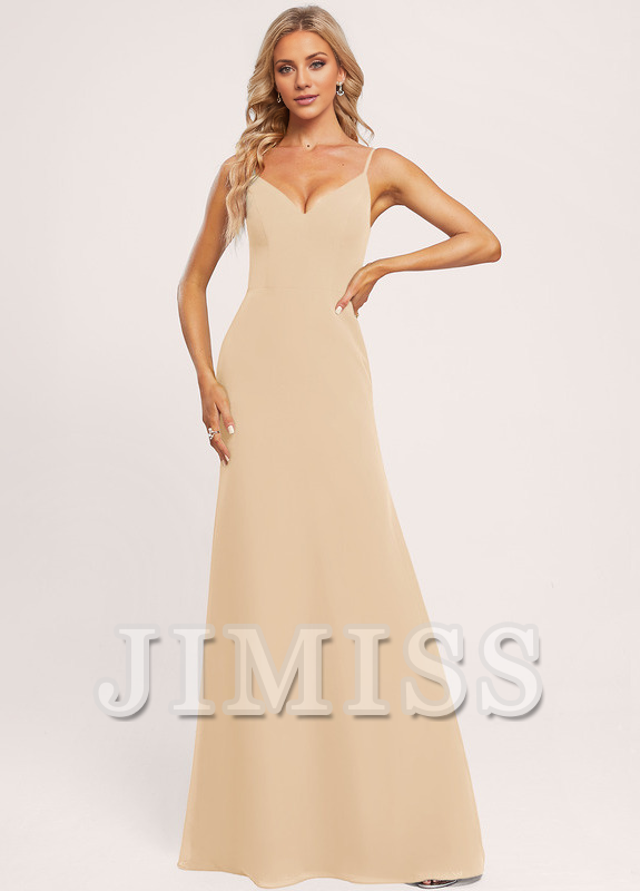 A-line V-neck and ground chiffon bridesmaid dress