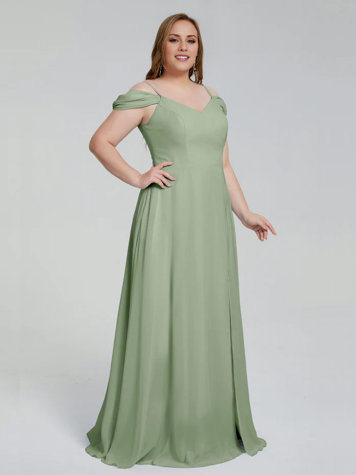 Vestido de dama de honor de talla grande con tirantes finos y largo hasta el suelo