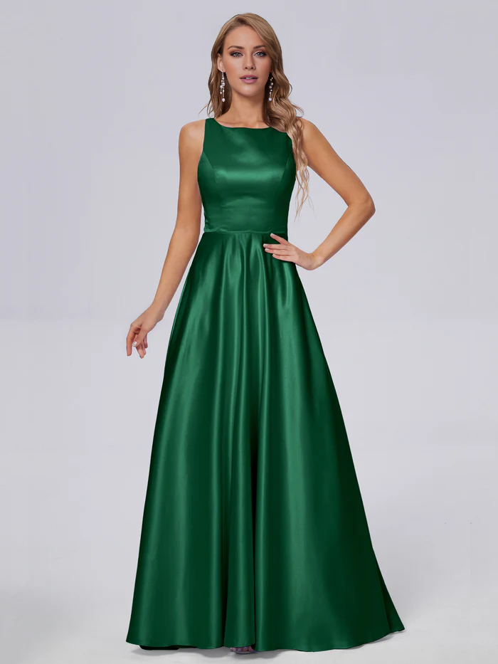 Sleeveless satin long and floor length bridesmaid dress