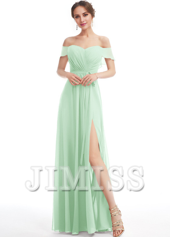 Vestido de dama de honor de gasa con volantes, corte A y largo hasta el suelo