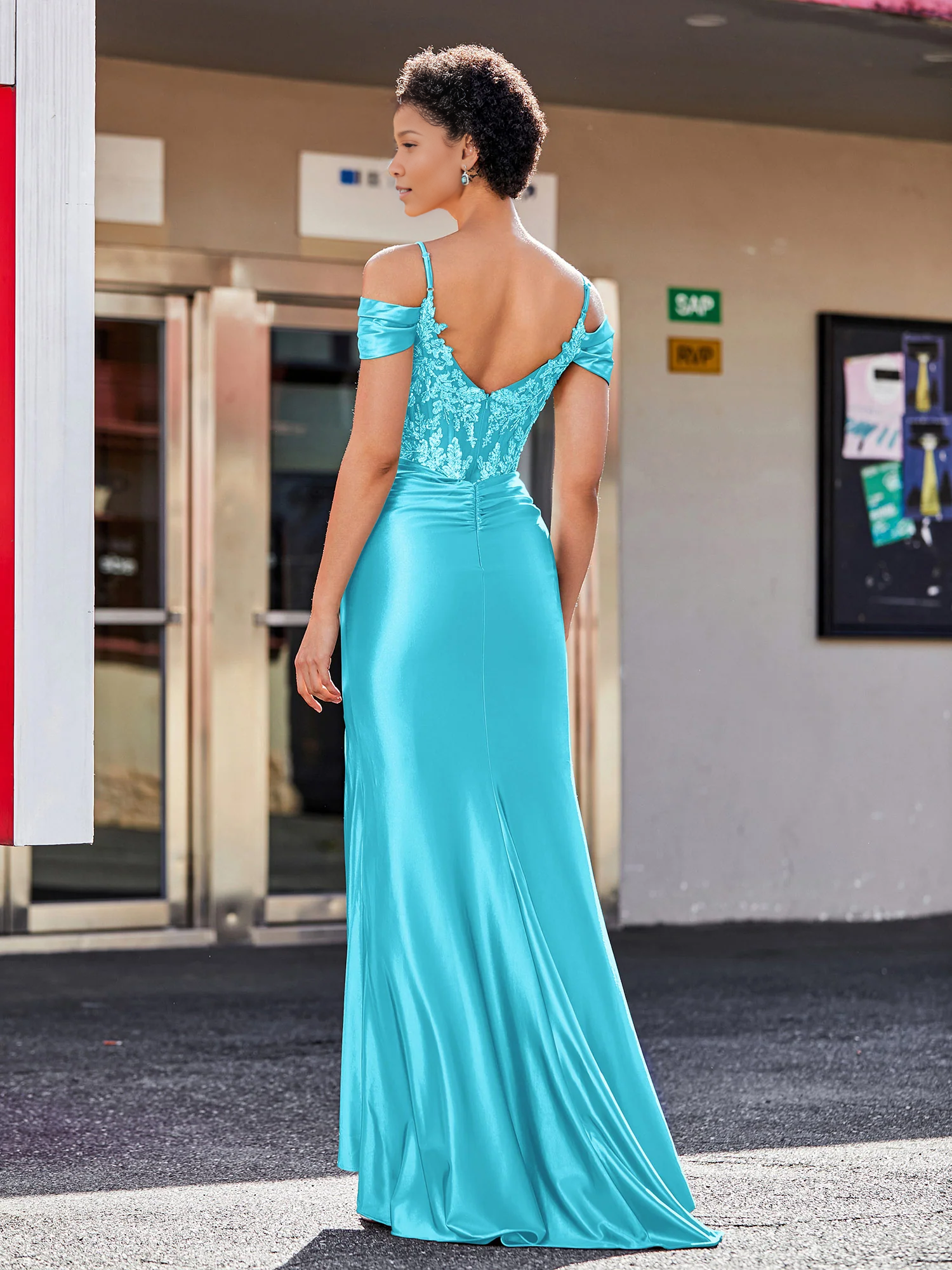Shoulderless tight corset satin Prom dress