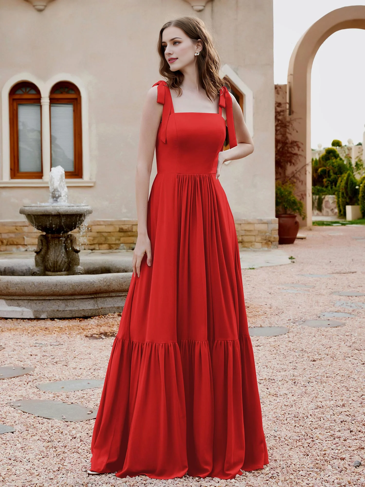 Dusty Blue Chiffon A-Line Floor-Length Bridesmaid Dress