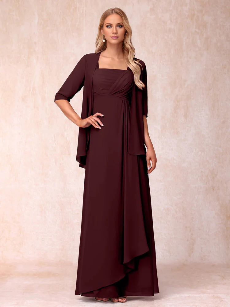 Lavender A-Line Floor-Length Bridesmaid Dress with Square Neck & Jacket