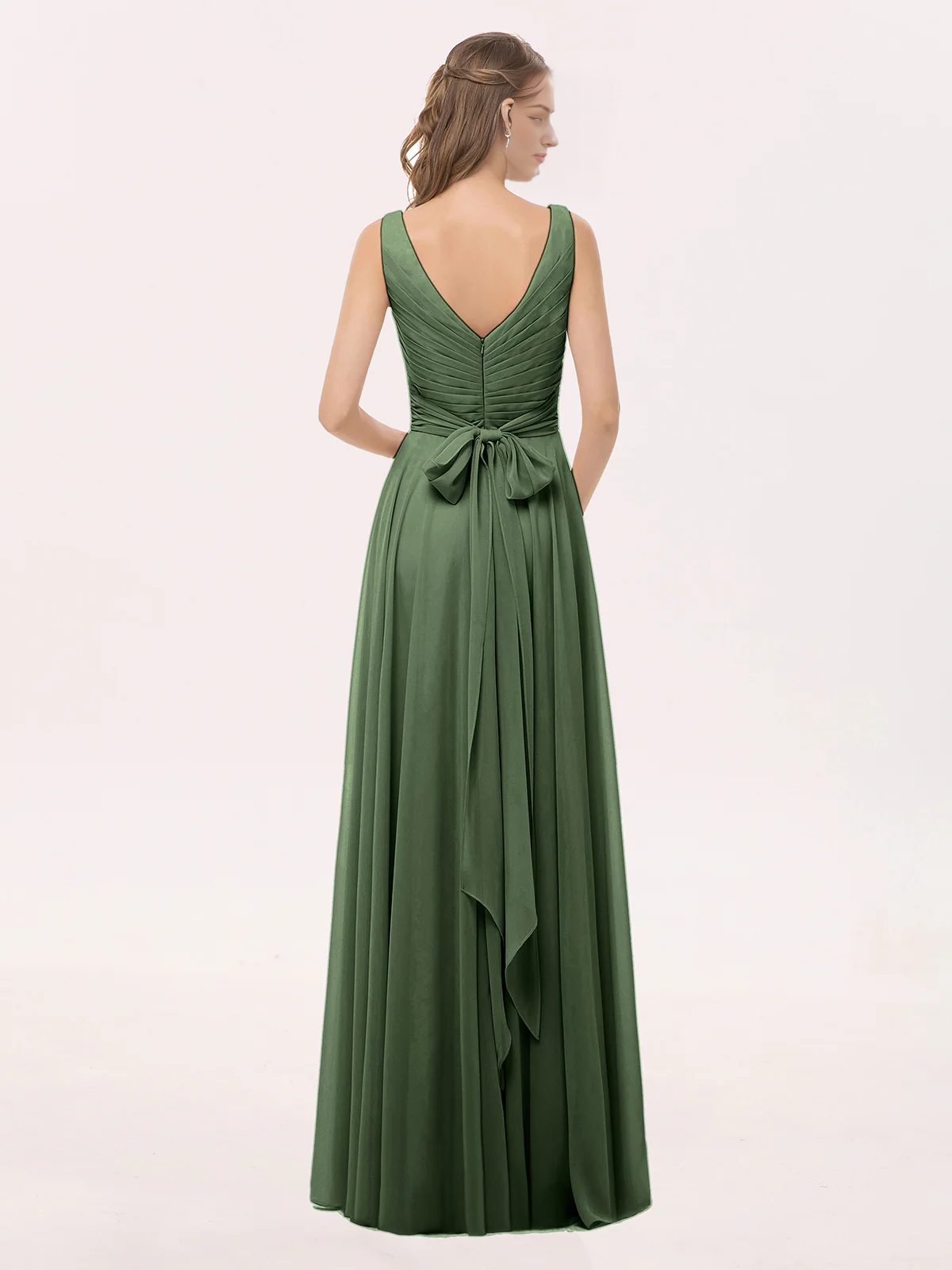 Olive Green Chiffon A-Line Floor-Length Bridesmaid Dress