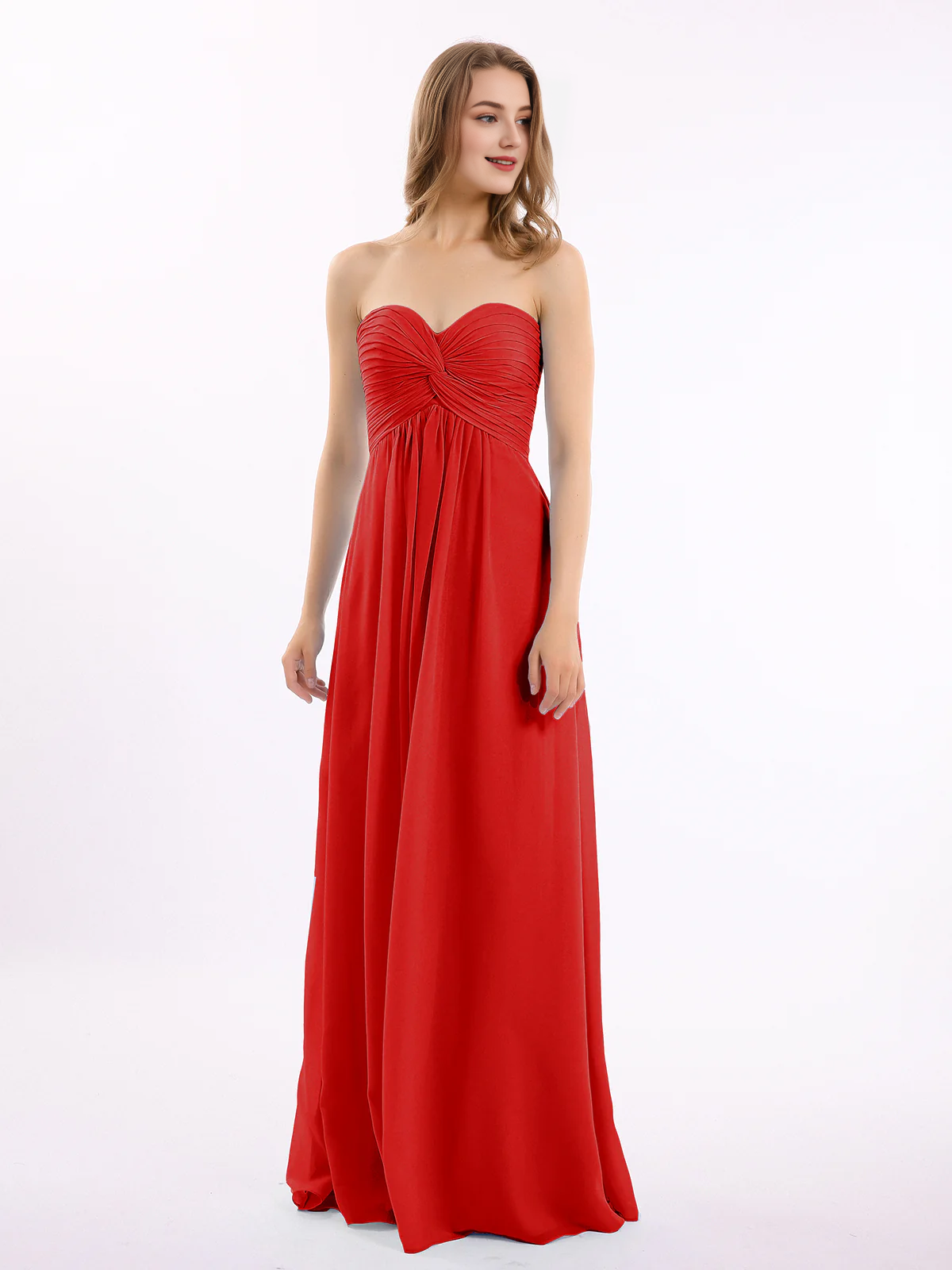 Dusty Blue Chiffon A-Line Floor-Length Bridesmaid Dress with Sweetheart Neckline
