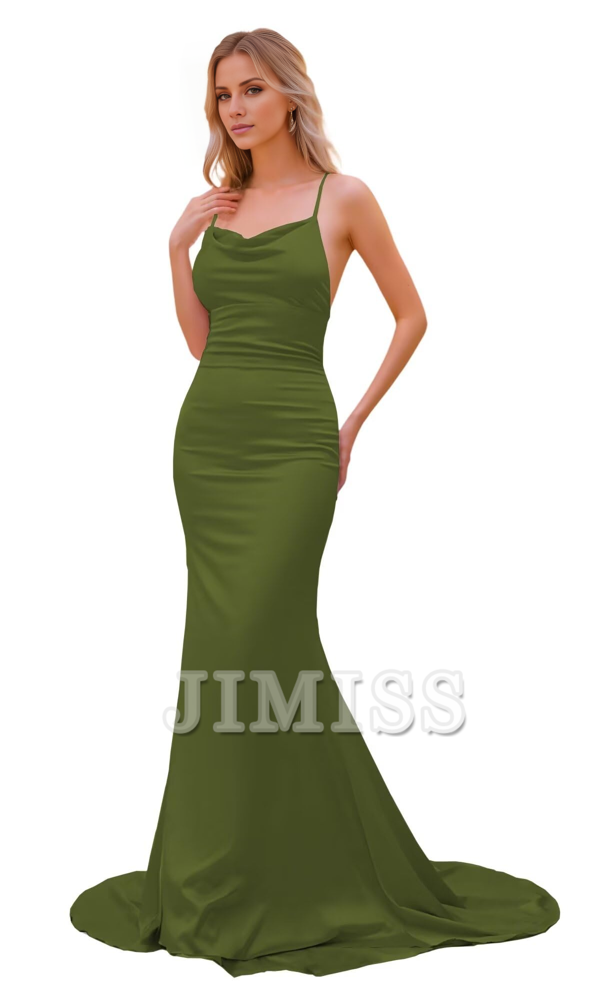 Satin high neck bridesmaid dress long women's slim shoulder strap fishtail dress formal dress