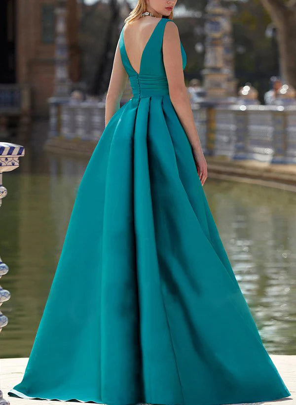 Vestidos de madre de la novia sin mangas con escote en V y corte A/princesa