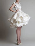 A-line1950s Valentine's Day Sleeveless Jewel Neck Organza with Appliques Tiered Shouder Short/Mini Homecoming Dress