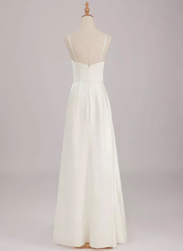 A-line Cowl Floor-Length Silky Satin With Ruffle Wedding Dress
