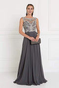 Grey Embellished Chiffon A-Line Floor-Length Evening Dress