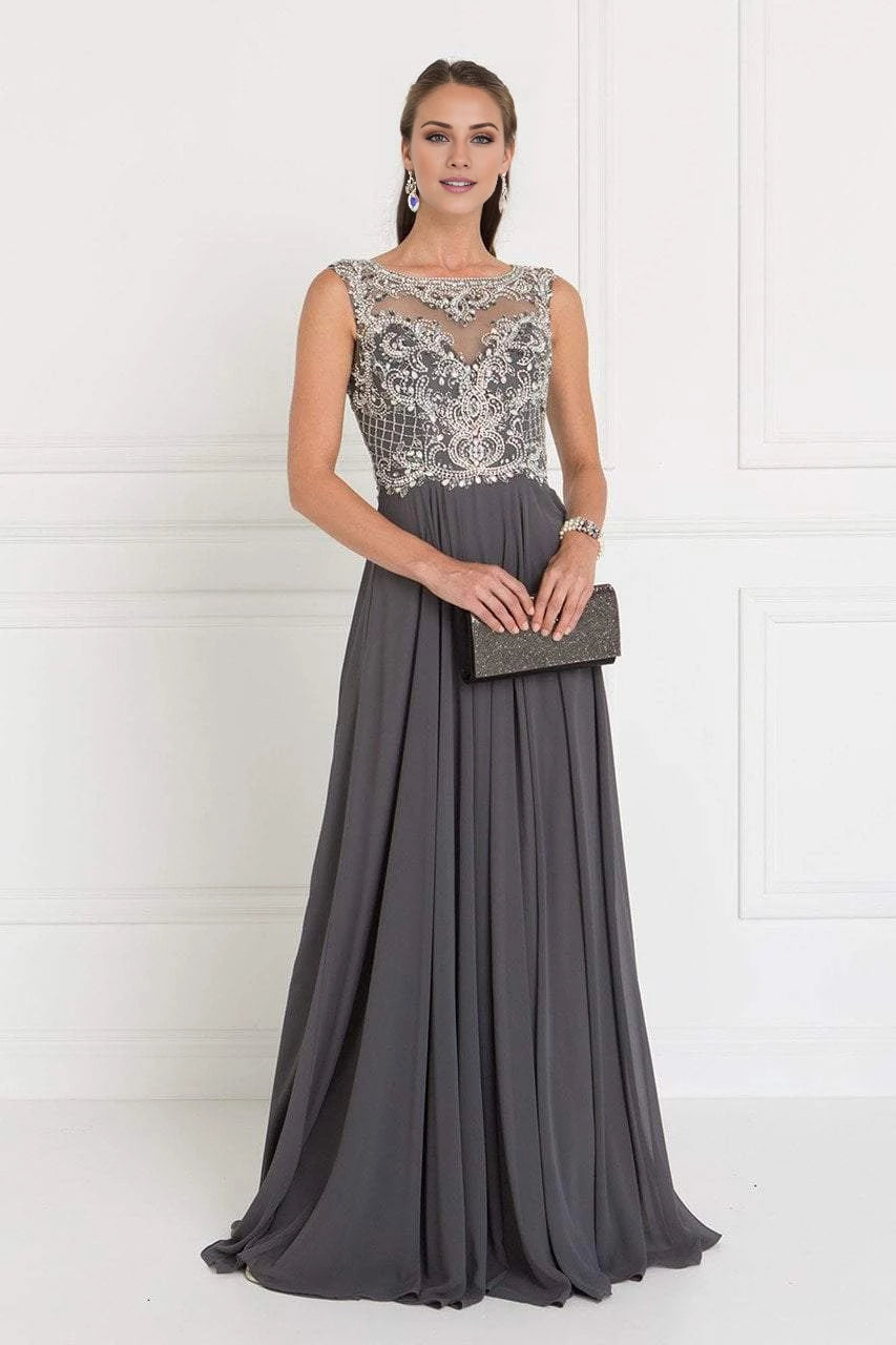 Grey Embellished Chiffon A-Line Floor-Length Evening Dress