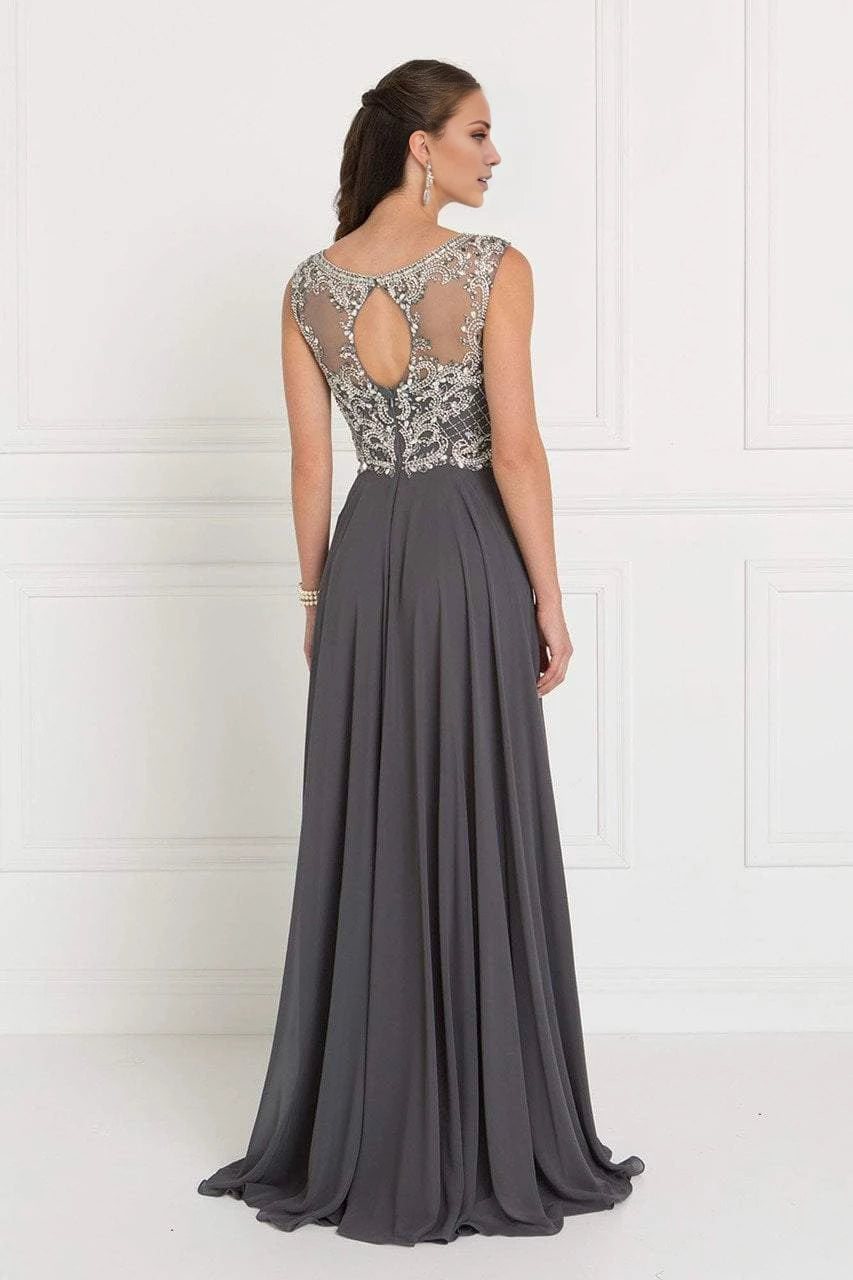 Grey Embellished Chiffon A-Line Floor-Length Evening Dress