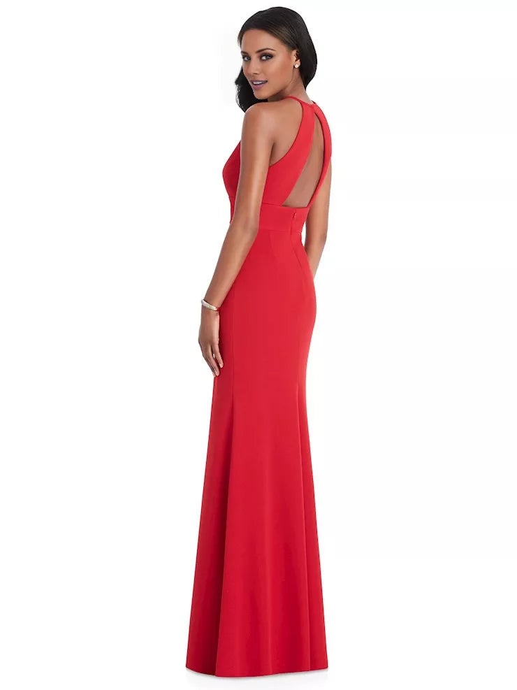 Vestido de fiesta con escote redondo, corte A, hombros descubiertos, sin mangas, espalda descubierta y largo hasta el suelo