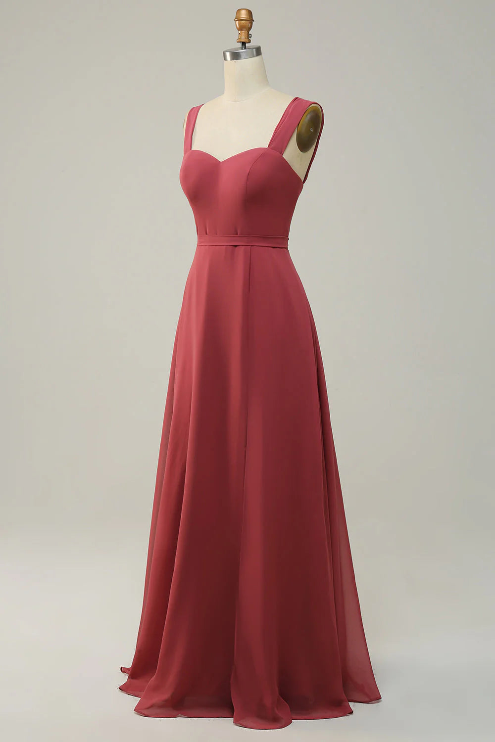 Burgundy A-Line Chiffon Floor-Length Bridesmaid Dress with Sweetheart Neckline and High Slit