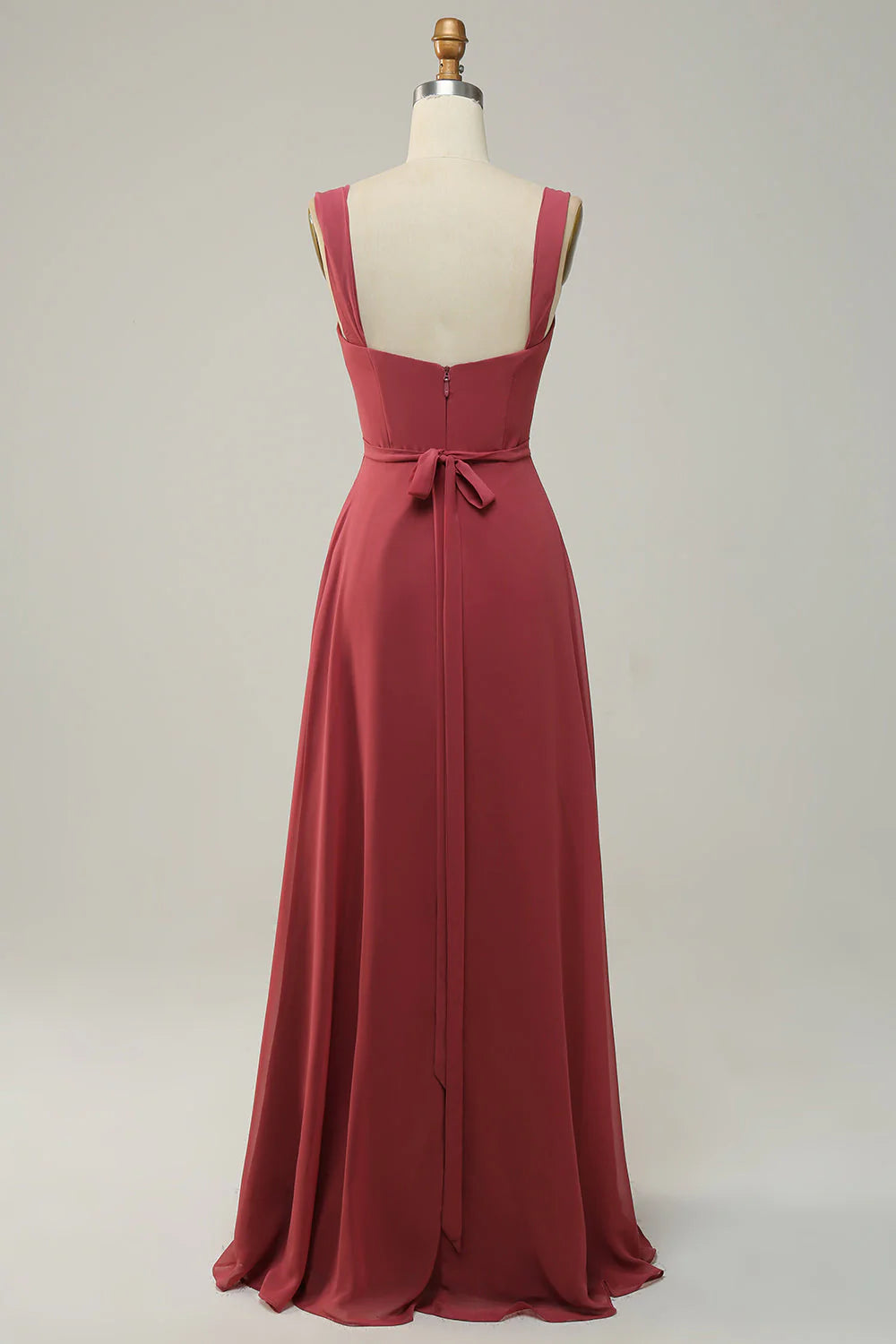 Burgundy A-Line Chiffon Floor-Length Bridesmaid Dress with Sweetheart Neckline and High Slit