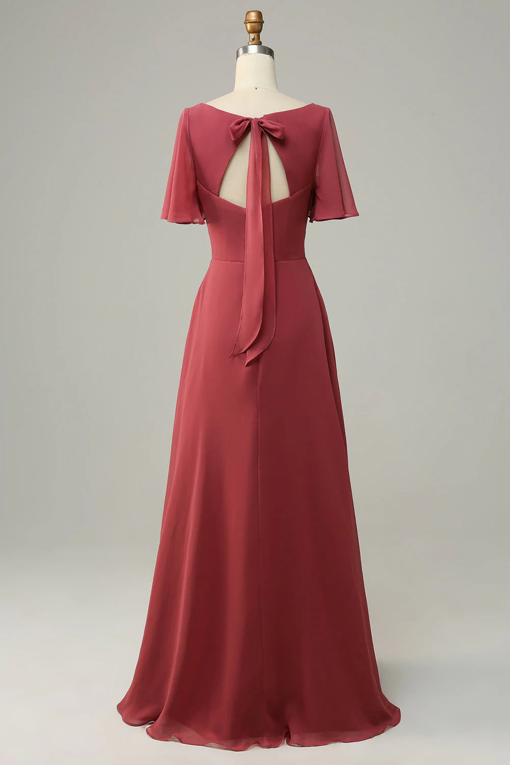 Dusty Rose Chiffon A-Line Floor-Length Bridesmaid Dress with V-Neck