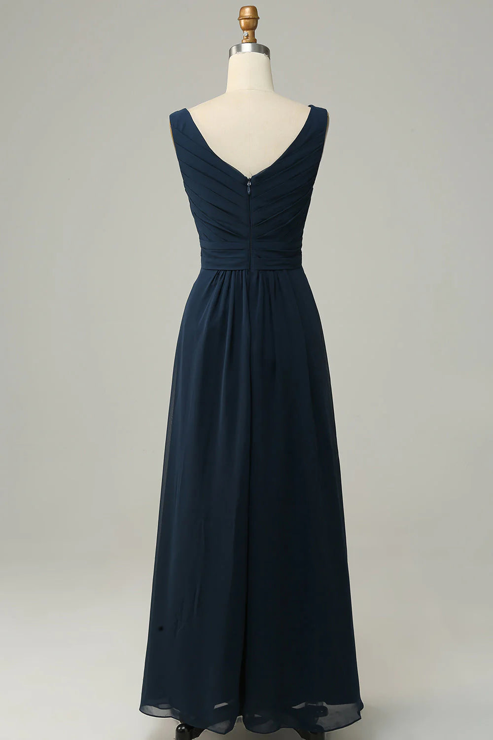 Dark Navy Chiffon A-Line V-Neck Floor-Length Bridesmaid Dress for Formal Events