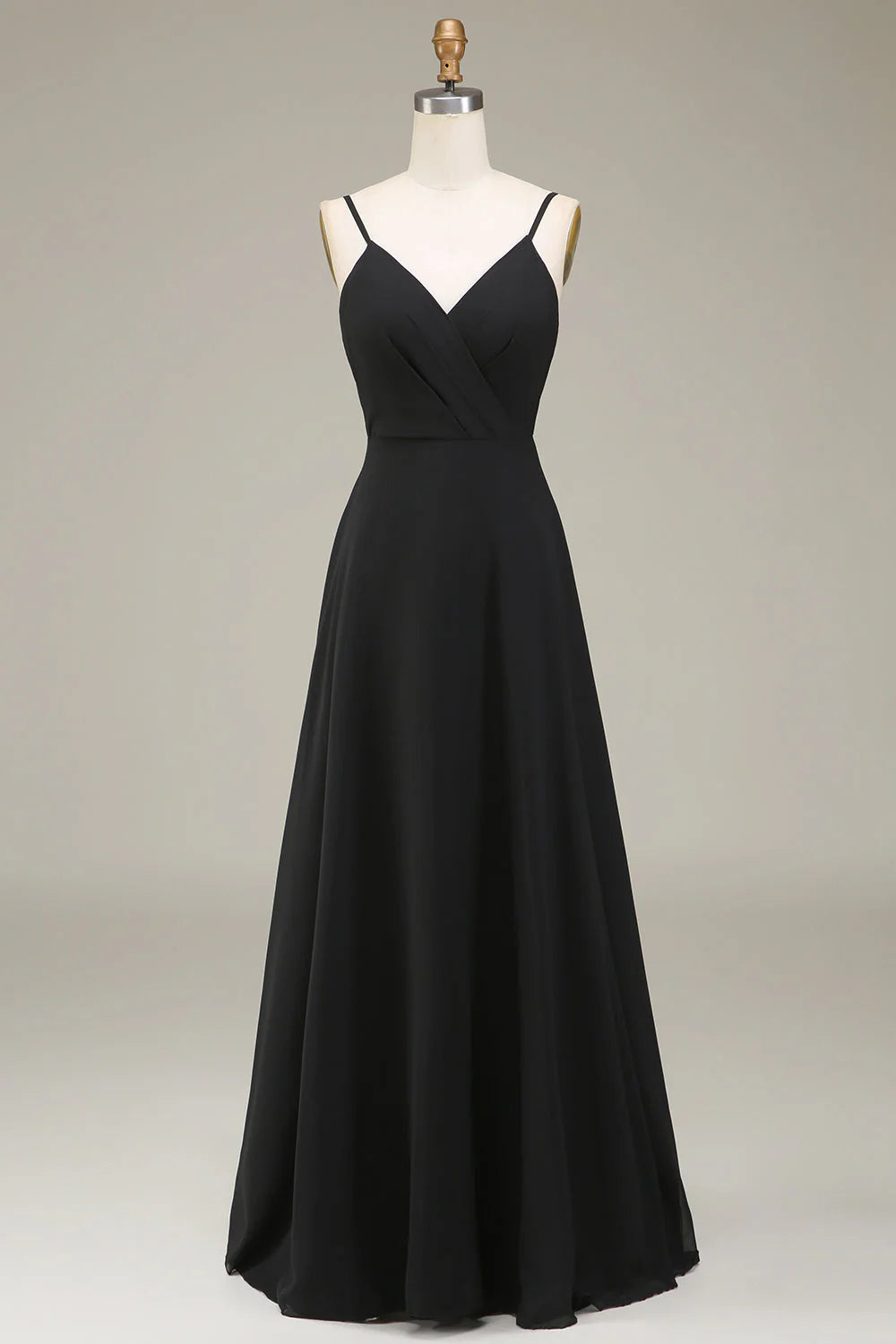Black Chiffon A-Line V-Neck Floor-Length Bridesmaid Dress