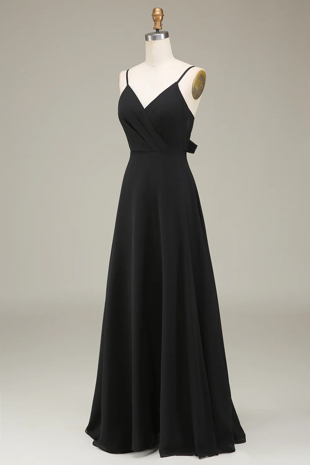 Black Chiffon A-Line V-Neck Floor-Length Bridesmaid Dress