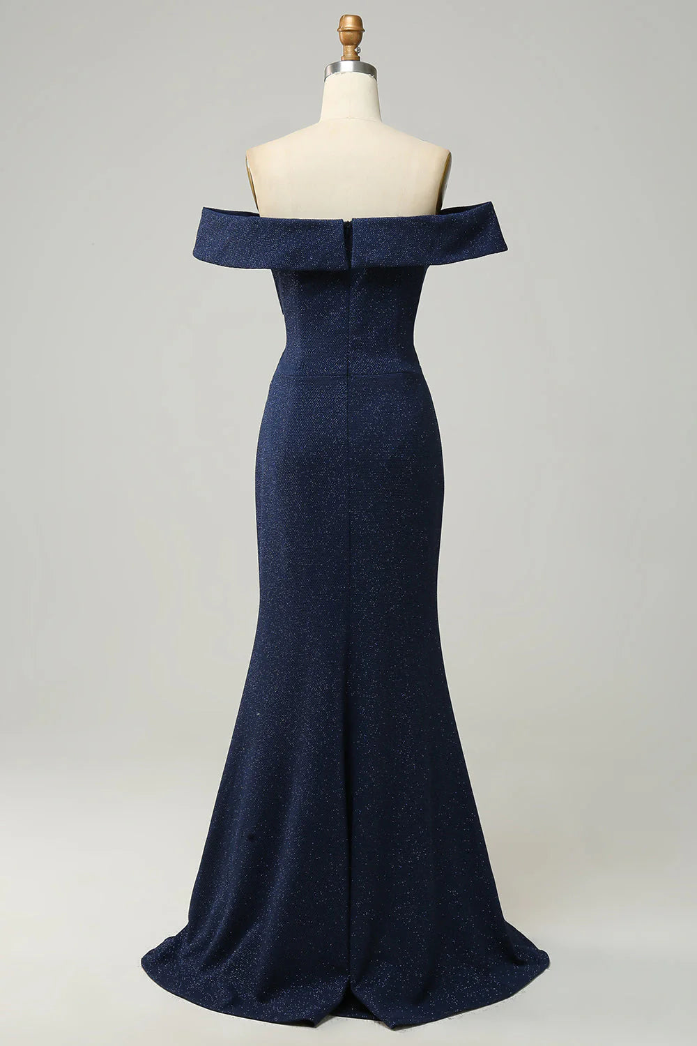 Dark Navy Glitter Fabric Off-the-Shoulder Sheath/Column Floor-Length Evening Dress