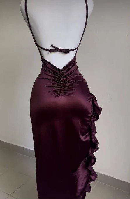 Alluring Mermaid Halter Neck Sleeveless Open Back High Slit Floor Length Evening Dress
