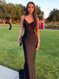 Black Lace & Satin Sheath/column Floor-Length Evening Dress
