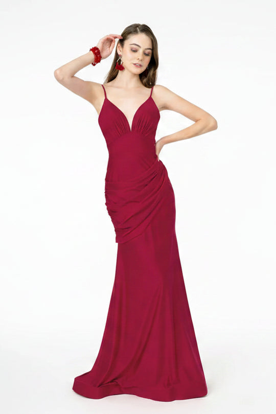 Alluring Satin Mermaid V-Neck Sleeveless Open Back Floor-Length Evening Dresses