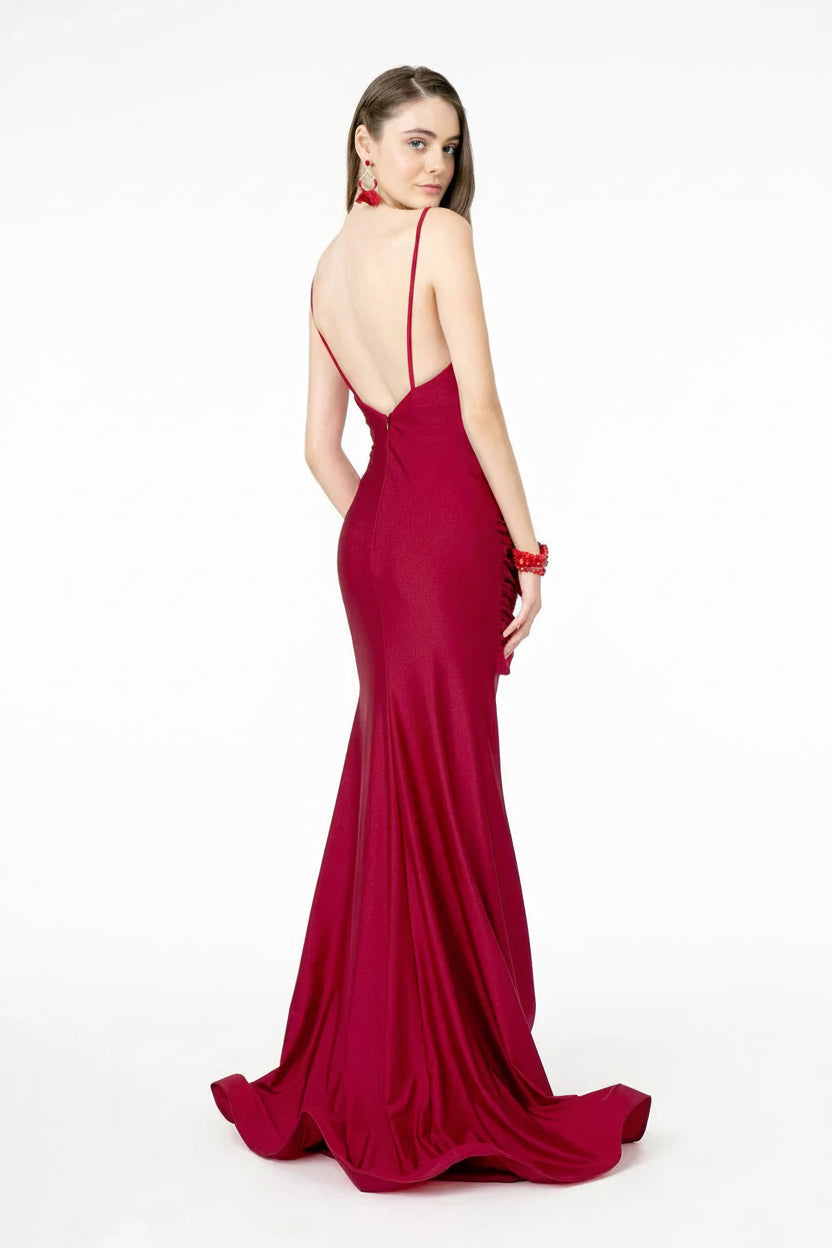 Alluring Satin Mermaid V-Neck Sleeveless Open Back Floor-Length Evening Dresses