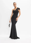 Black Crepe Mermaid Floor-Length Dress with One-shoulder Neckline