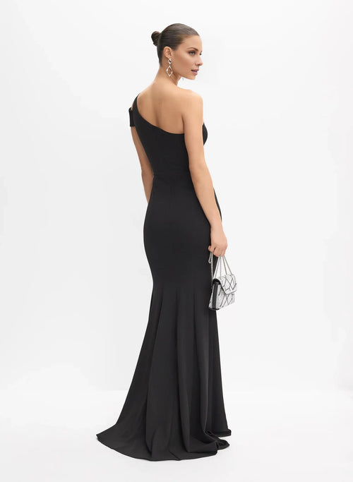 Black Crepe Mermaid Floor-Length Dress with One-shoulder Neckline