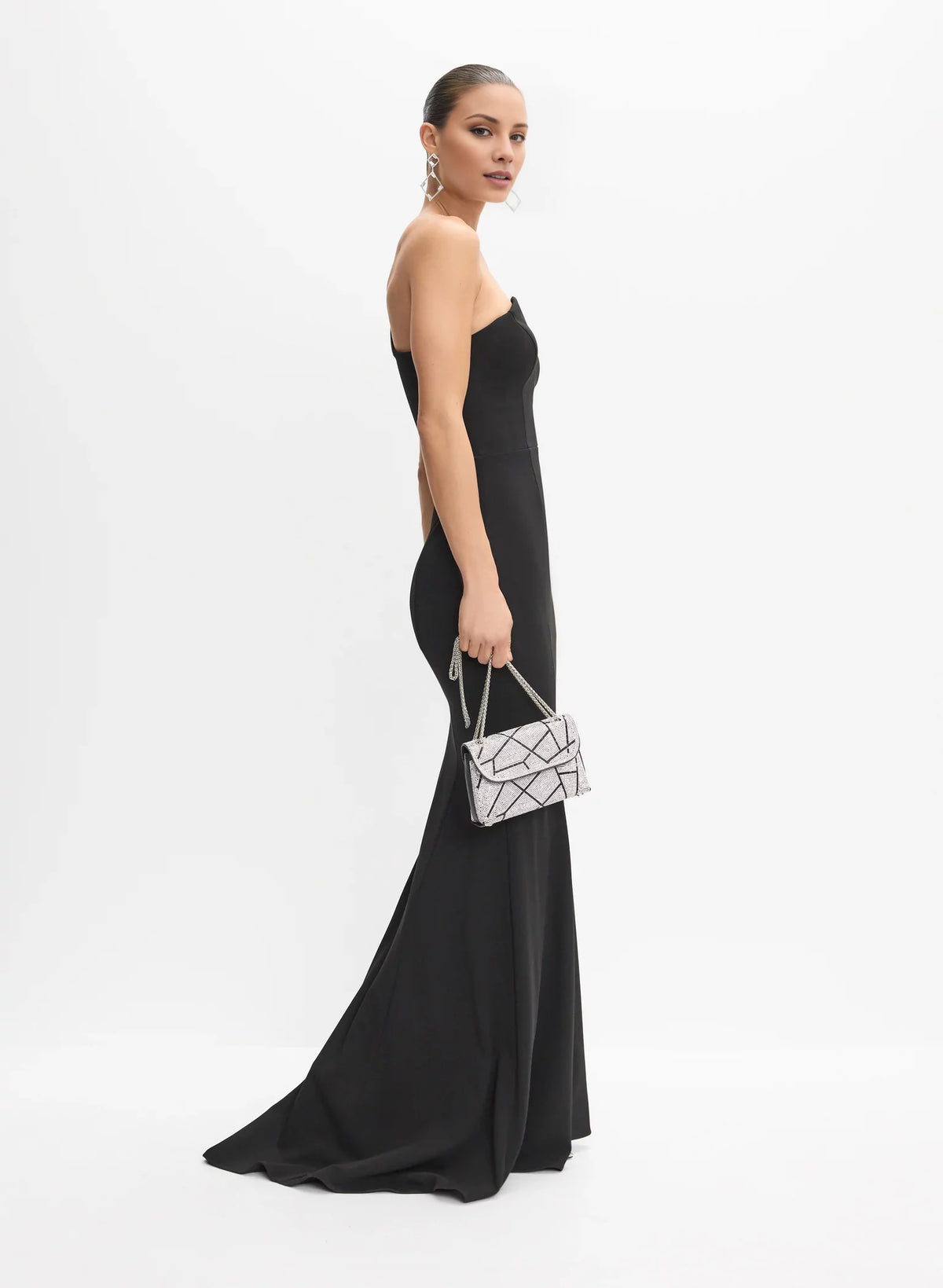 Black Crepe Mermaid Floor-Length Dress with One-shoulder Neckline