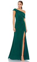 Vestido de fiesta largo hasta el suelo, sin mangas, con cuello asimétrico, hombros descubiertos, espalda descubierta, abertura lateral 