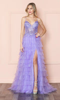 Lavender Tulle A-Line Floor-Length Evening Dress with Sequin Bodice & Tiered Skirt