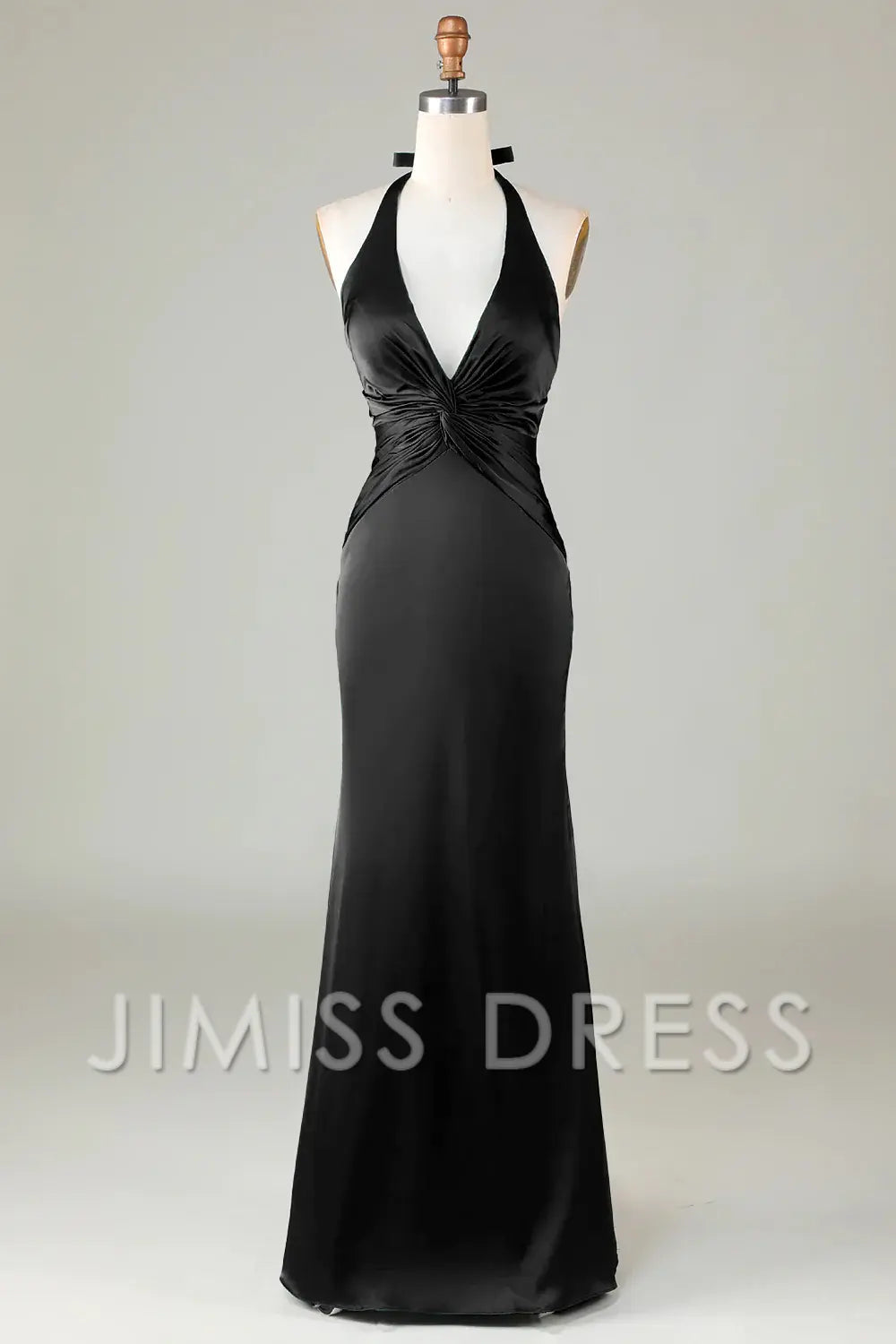 Emerald Satin Halter Neck Backless Sheath Floor-Length Evening Dress