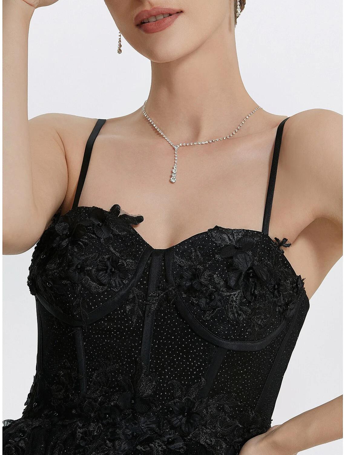 Black Sweetheart A-Line Floor-Length Evening Dress with Lace Bodice & High Slit