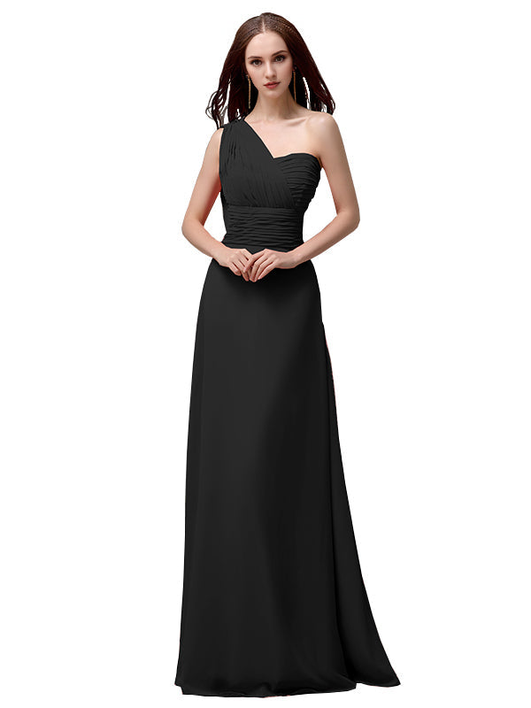 Vestidos de dama de honor únicos, sin mangas, con un solo hombro, sin tirantes, corte A y largo hasta el suelo