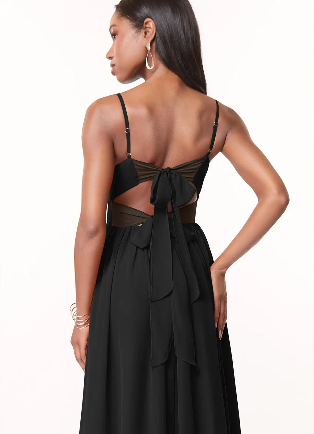 Black Chiffon A-Line Floor-Length Dress with Sweetheart Neckline, Twisted Bodice & High Slit