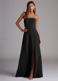 Black Crepe A-Line Floor-Length Dress with Strapless Bodice and High Slit