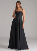 Black Chiffon A-Line Square Neck Floor-Length Bridesmaid Dress