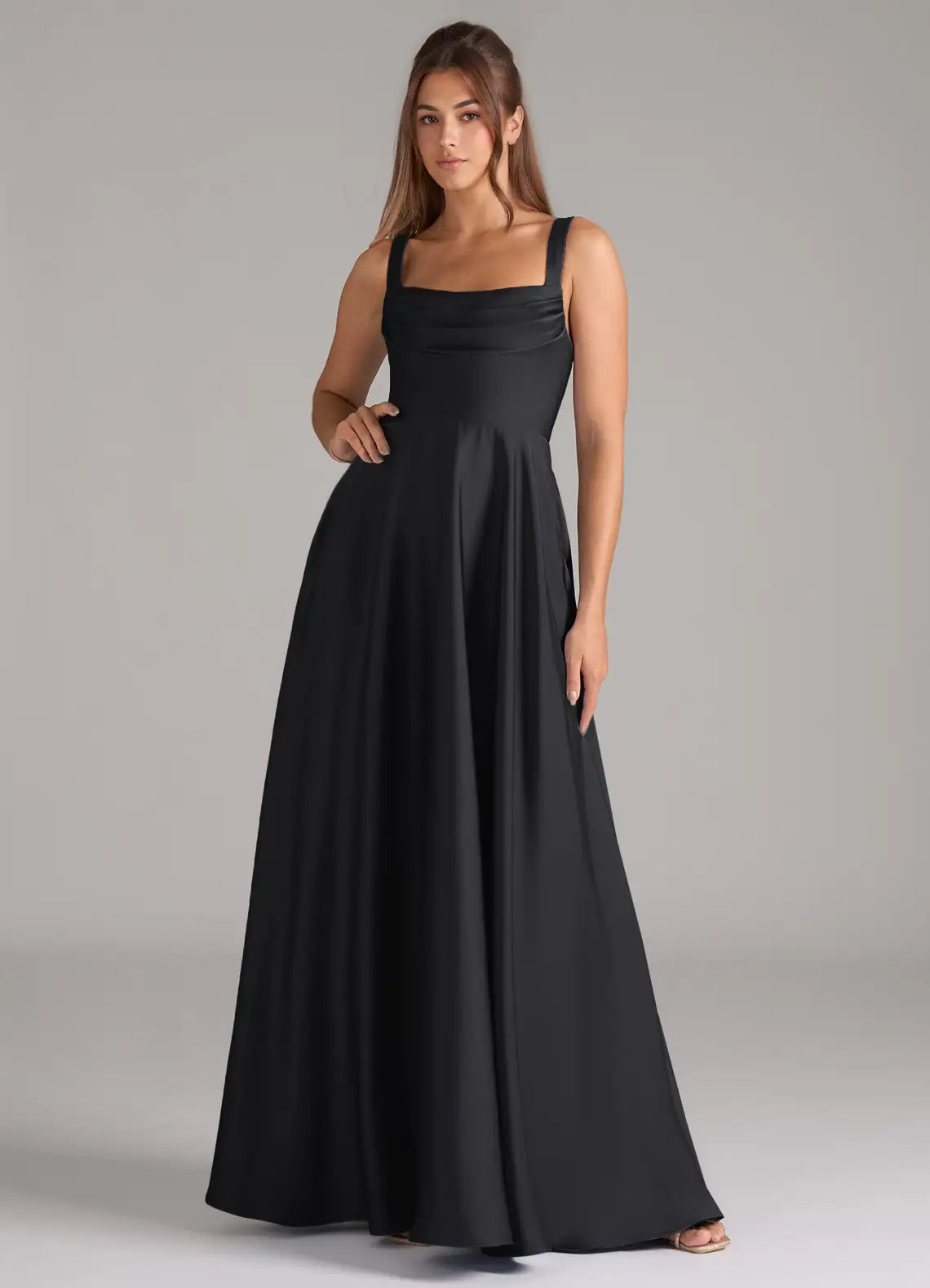 Black Chiffon A-Line Square Neck Floor-Length Bridesmaid Dress