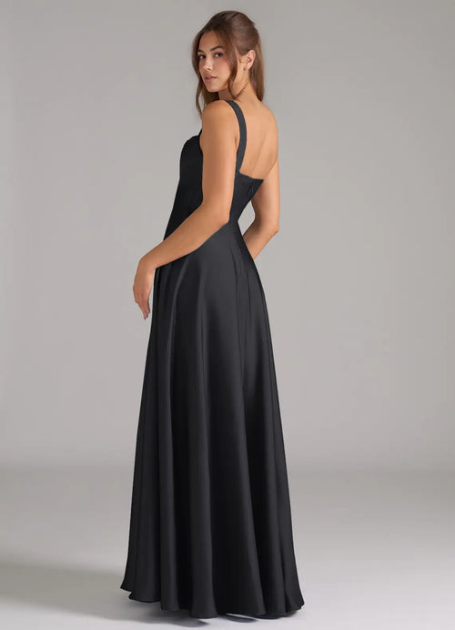 Black Chiffon A-Line Square Neck Floor-Length Bridesmaid Dress