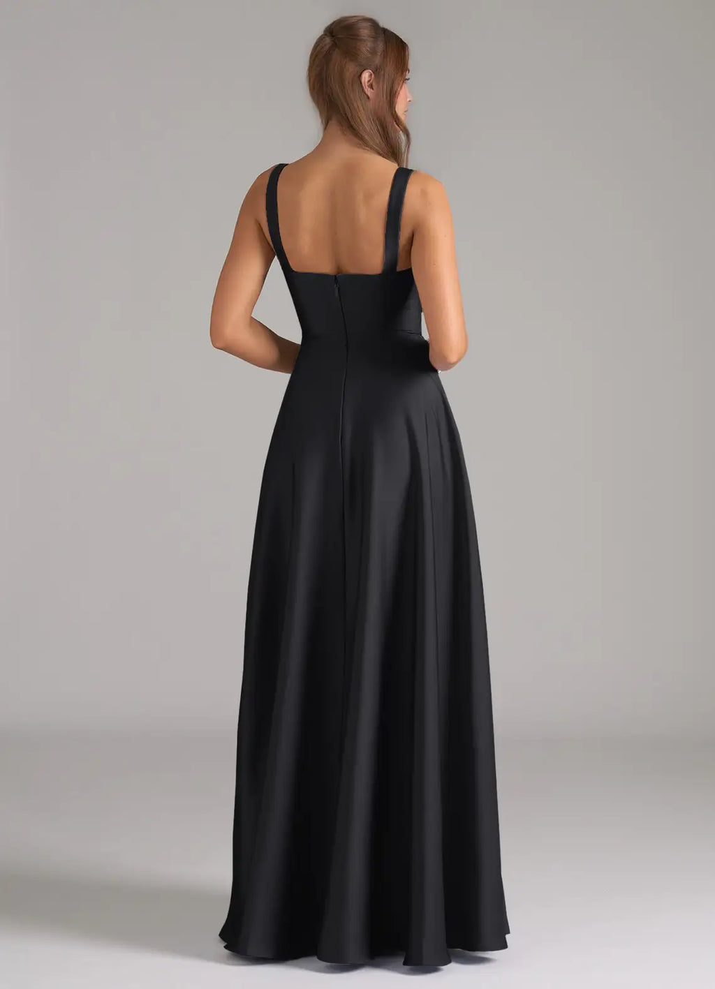 Black Chiffon A-Line Square Neck Floor-Length Bridesmaid Dress