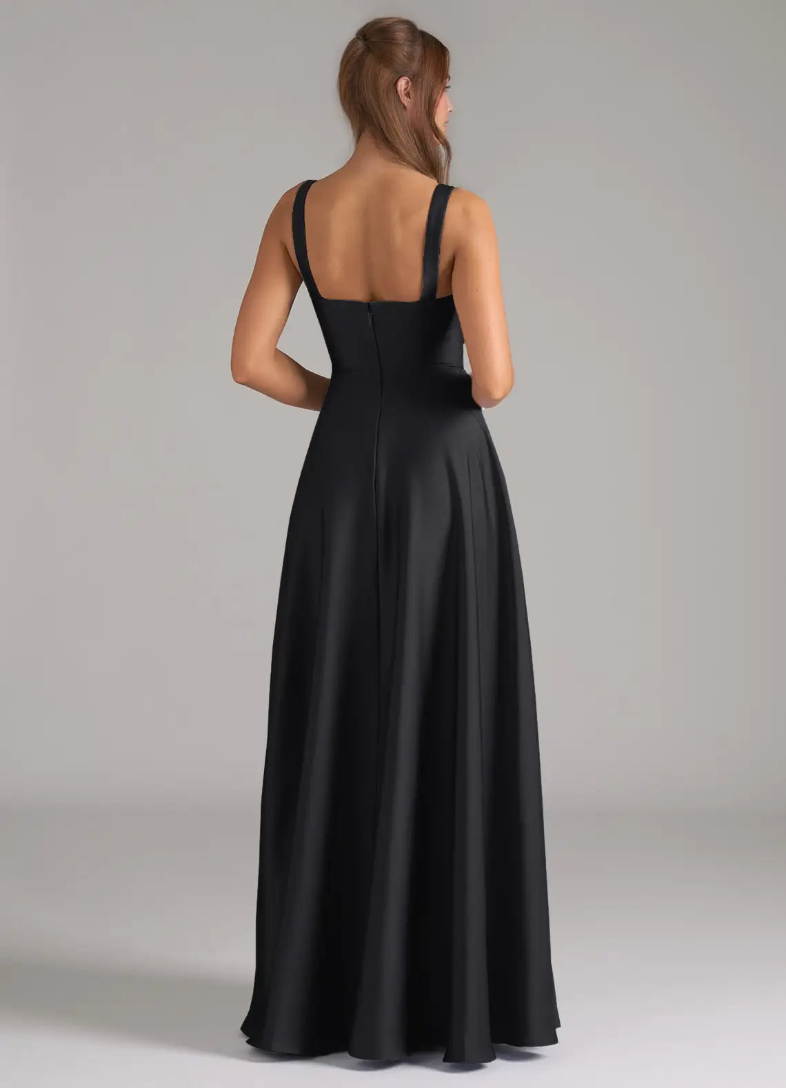 Black Chiffon A-Line Square Neck Floor-Length Bridesmaid Dress