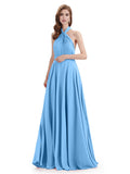 Orange Chiffon A-Line Halter Floor-Length Bridesmaid Dress